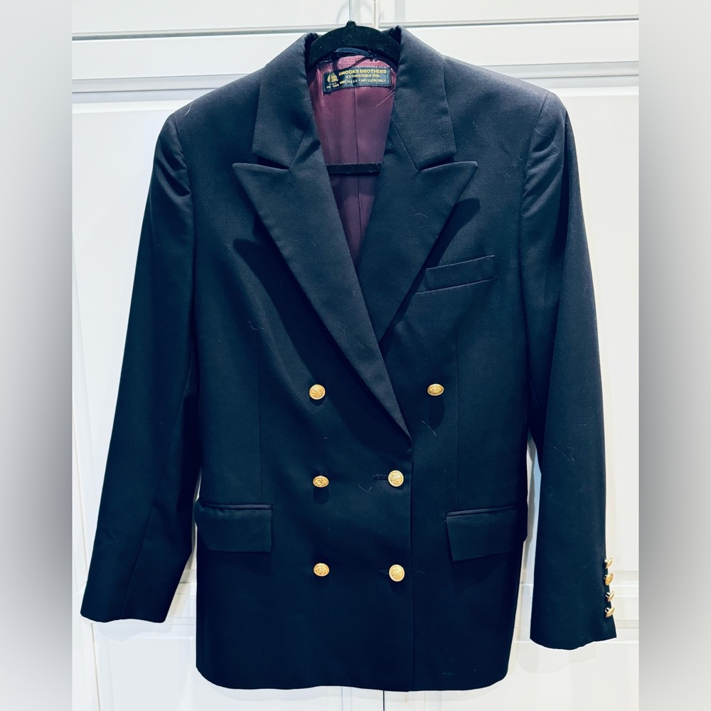 Brooks Brothers Double Breasted  Navy Blazer with Gold Buttons Size-38R